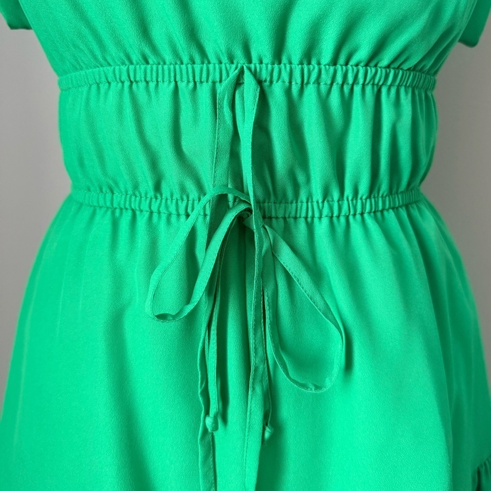 Eliza J Green V-Neck Fit & Flare Dress Women’s Size 0 Tie Waist - Picture 4 of 11